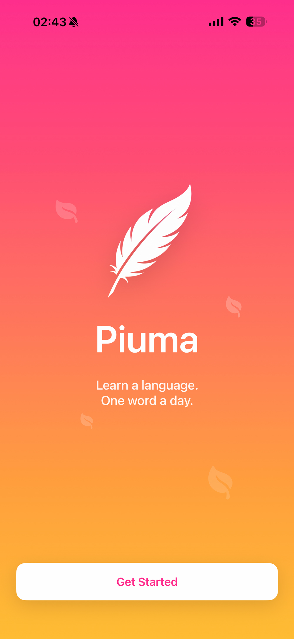 Piuma app — Learn a language, one word a day